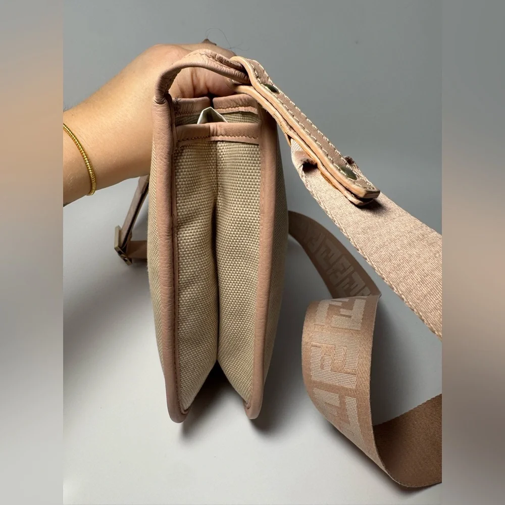 SOLD Fendi Zucca Pink & Khaki Crossbody Bag with Monogram Strap Luxury Bag - Picture 9 of 16